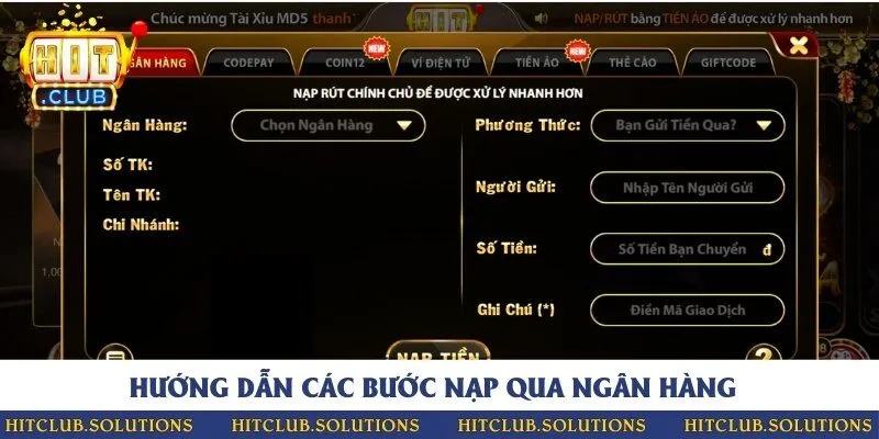 3 bước nạp tiền vào cổng game bài qua ngân hàng